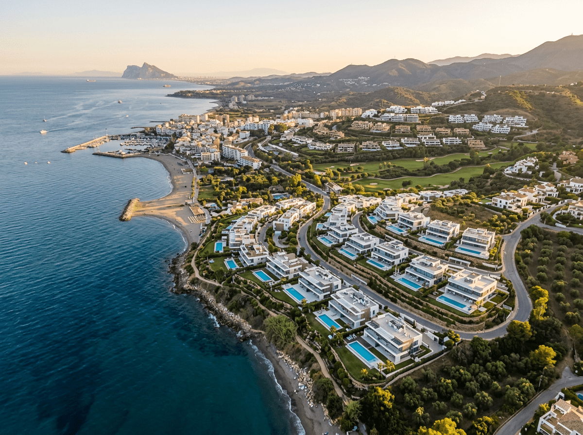 Luftaufnahme der Costa del Sol – Goldenes Dreieck Marbella, Benahavís und Estepona aus der Vogelperspektive